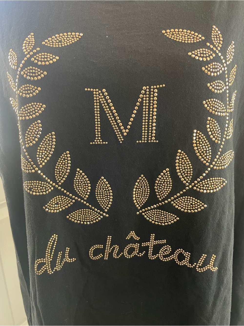 Marta, Italy, Black Short-Sleeve Tee with Gold Studded 'M' Crest -